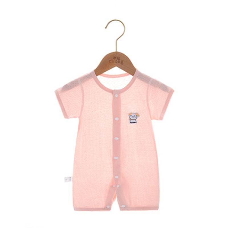 Bộ Áo Liền Quần Ngắn Tay Cài Nút Màu Trơn Thời Trang Mùa Hè Cho Bé Sơ Sinh
