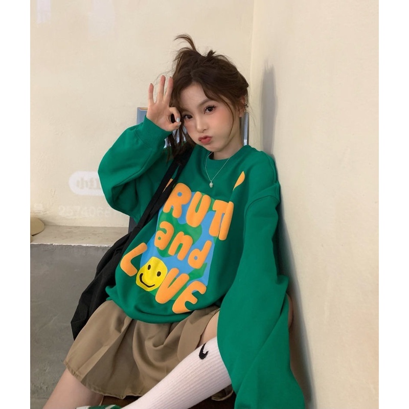 Áo khoác nhung dày dáng rộng in chữ thời trang thu đông cho nữ