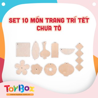 Set trang trí Toybox Tết Tân Sửu 10 món bằng gỗ bản mộc chưa tô dày 5ly