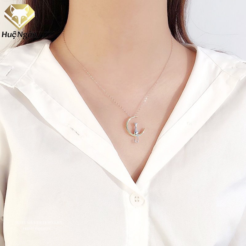 Dây chuyền bạc Ý 925 Huệ Ngân - MẶT TRĂNG và MÈO PP1833