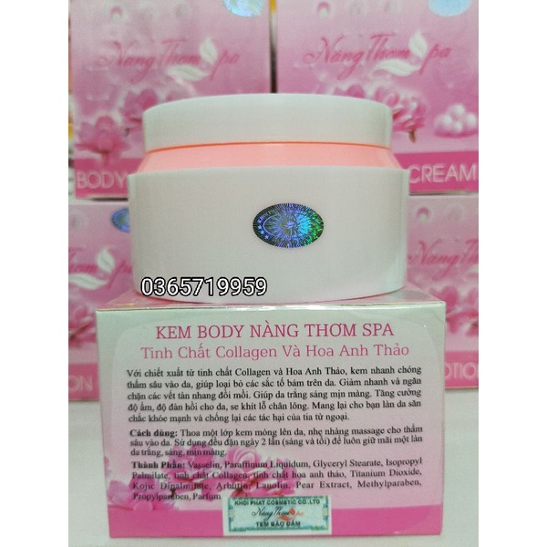 Nàng thơm spa kem body lotion cream dưỡng trắng da chiết xuất từ colalagen và hoa anh thảo hộp (200g)