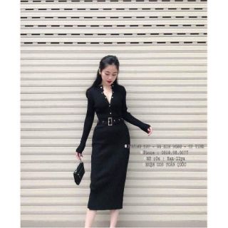 Váy len body 5 khuy kèm đai xẻ sau hàng Quảng Châu (kèm ảnh shop mặc)