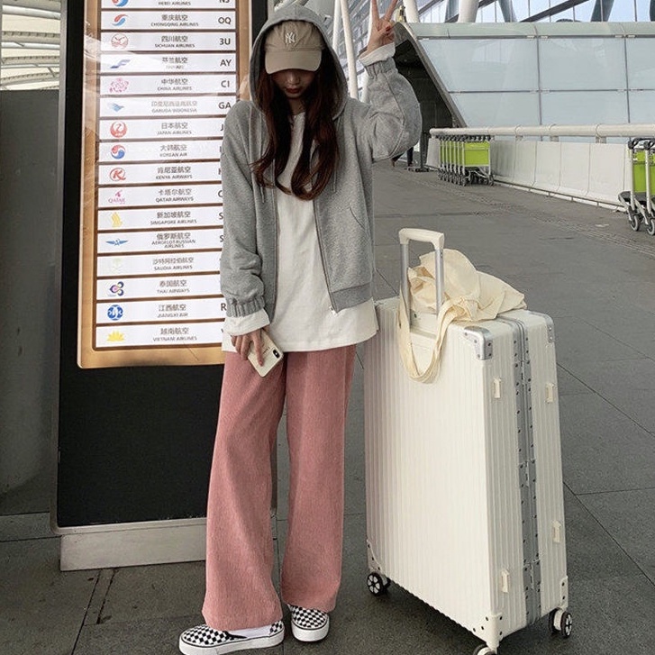 Unique1588 🍄🍄 Quần dài nhung kẻ phong cách Hàn Quốc thời trang với 3 màu tùy chọn cho nữ