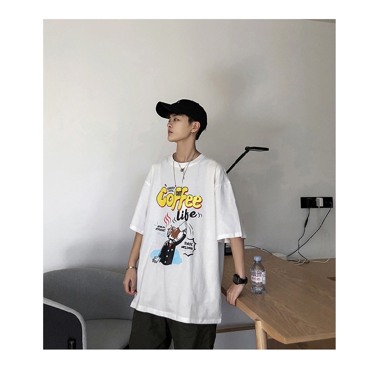 Áo thun phông nam form rộng Familylove - Mẫu áo thun nam tay lỡ Coffee Life chất Cotton 100% cao cấp