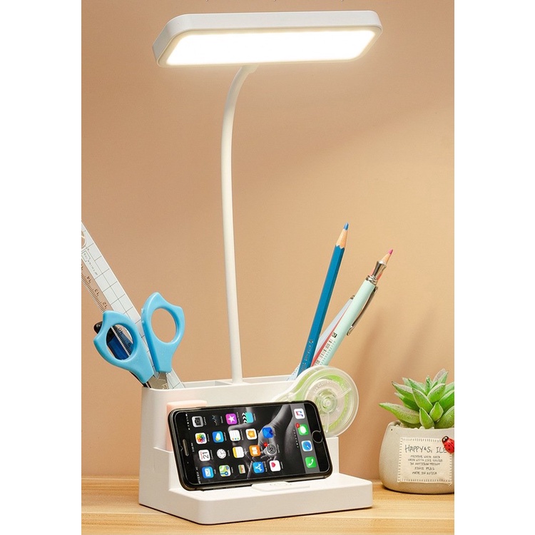 Đèn bàn bảo vệ mắt 3 chế động sáng thông minh, đèn bàn đa năng kiêm hộp bút và giá đỡ điện thoại