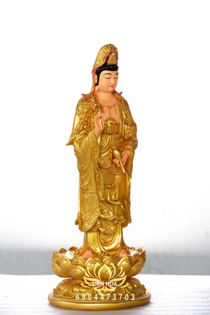 Tượng Quan Âm Bồ Tát sơn nhũ vàng đứng cao 40cm