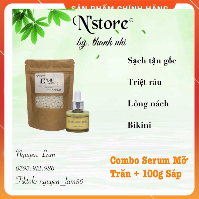 [Chính Hãng] Combo Serum Mỡ Trăn N'store + 100g sáp trong wax beans nhập khẩu chính hãng loại 1