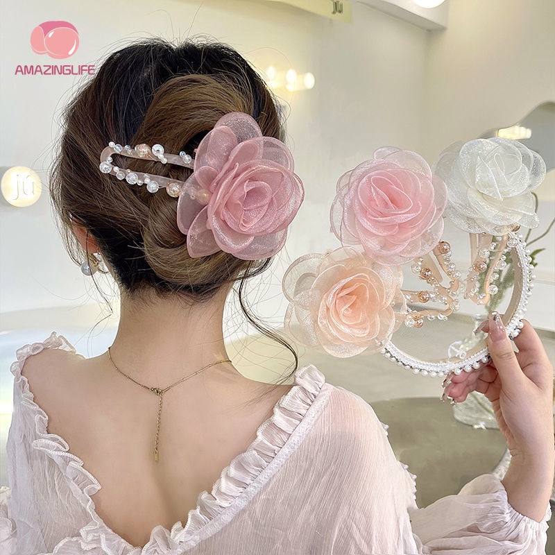 Kẹp Tóc Mỏ Vịt Đính Hạt Pha Lê Hình Hoa Hồng Cá Mập Cỡ Lớn Thanh Lịch Cá Tính