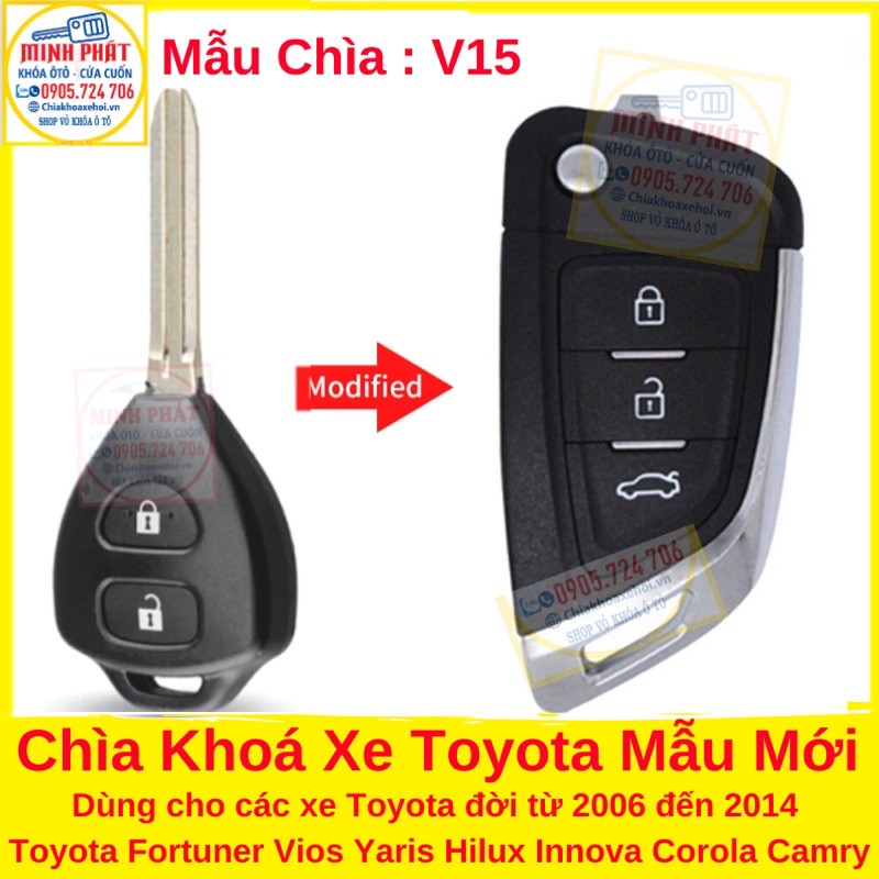 Chìa Khoá Xe Toyota Vios Innova Fortuner Corolla altis Hilux Yaris Mẫu Gập