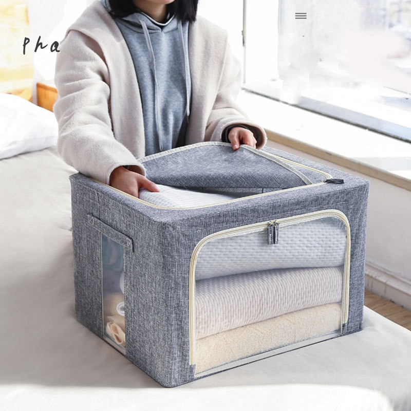 Cloth Art Folding Box Fabric Storage Bins Foldable Grey Beige Box Big Capacity for Home