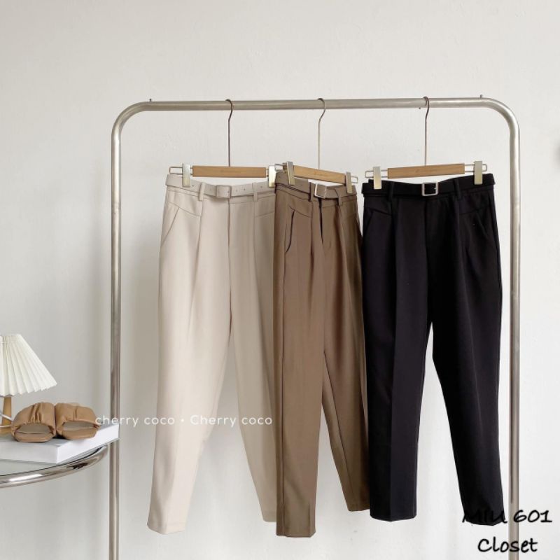 Quần baggy vải kèm đai hàng QC