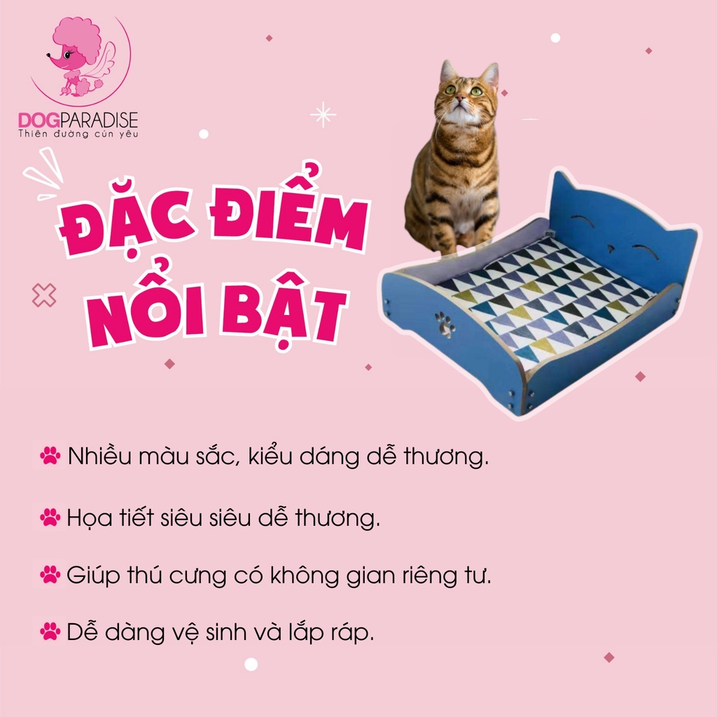 Giường gỗ cho thú cưng Loffepet họa tiết dễ thương 2 màu lựa chọn cỡ 48x37x20cm - Dog Paradise