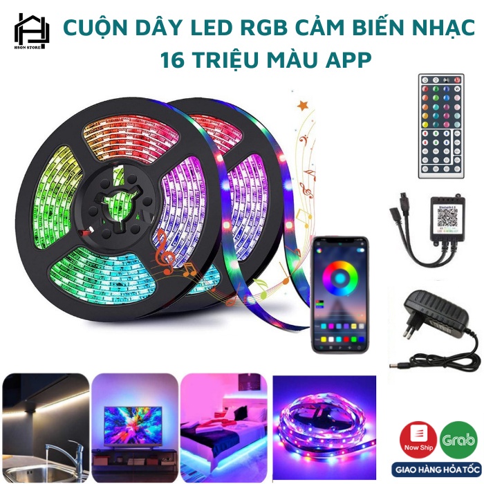 Cuộn dây led RGB dán decor phòng, gồm 16 triệu màu, dây led cảm biến theo nhạc, dây led HSON bọc silicon cao cấp