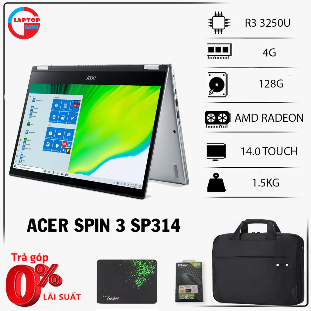 [MỚI 100%] Laptop Acer Spin 3 SP314-21-R56W (Ryzen 3 3250U, 4GB, SSD 128GB, 14inh) laptop chơi game cơ bản đồ họa | BigBuy360 - bigbuy360.vn