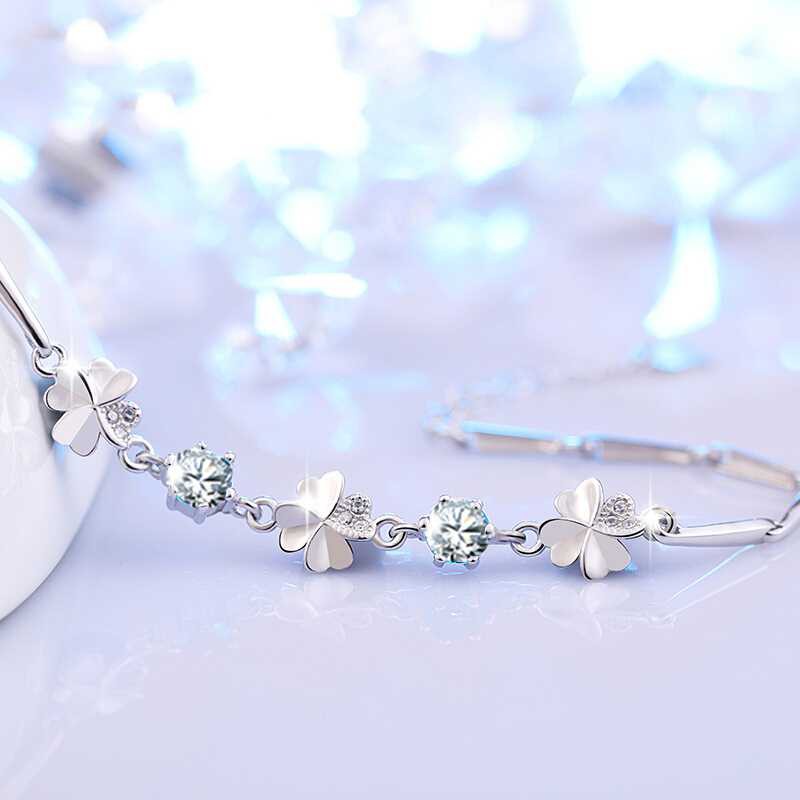 Lắc tay nữ vòng tay cỏ 4 lá may mắn đính đá bạc 925 phong cách hàn quốc dễ thương tặng hộp