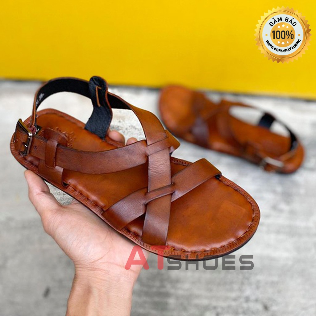 Dép Quai Hậu Dép Sandal Nam Da Bò Thật Atshoes DA886 (Đen - Nâu)