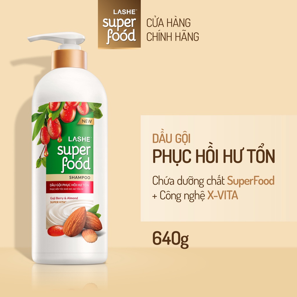 Dầu gội LASHE SUPERFOOD ngăn gãy rụng tóc 640G