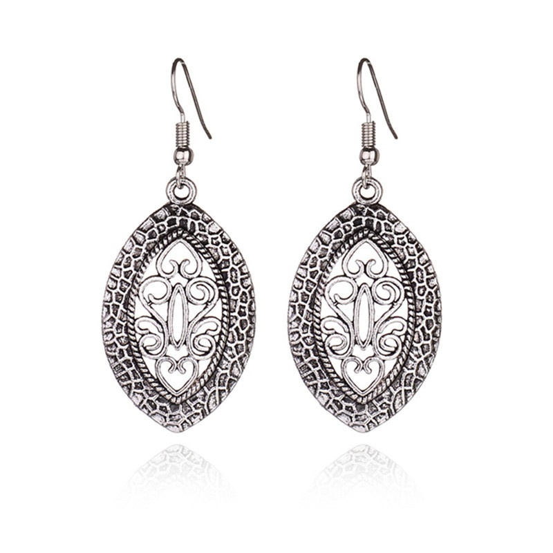Women Simple Jewelry Bohemia Fashion Silver Hollow Carved Water Drop Earrings Gift