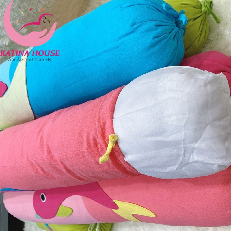 Gối ôm trẻ em dài 70cm, gối cotton mềm mại thoáng mát, họa tiết trên gối đắp hình cá đáng yêu, phù hợp cho bé từ 1 tuổi