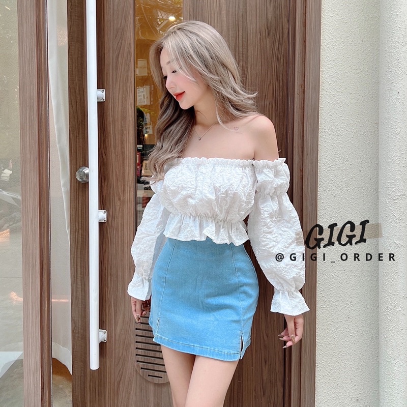 Áo trễ vai trắng vải xốp