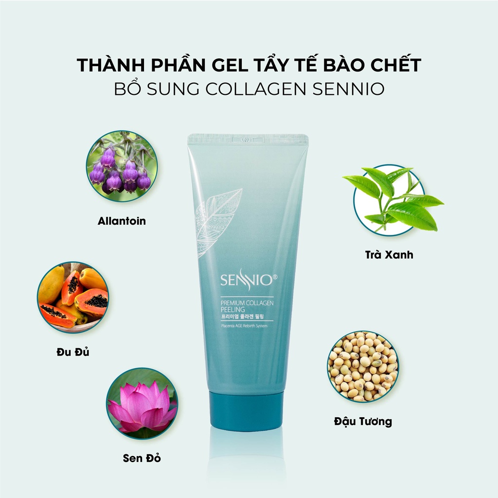 Gel tẩy tế bào chết mặt bổ sung Collagen Sennio Premium Collagen Peeling sạch sâu phù hợp cho da dầu mụn 180ml SNO 806