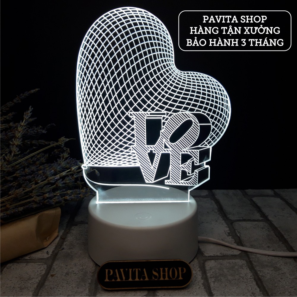 Đèn ngủ 3d PAVITA trang trí phòng, quà tặng ý nghĩa cho bạn gái, bạn trai, cho bé