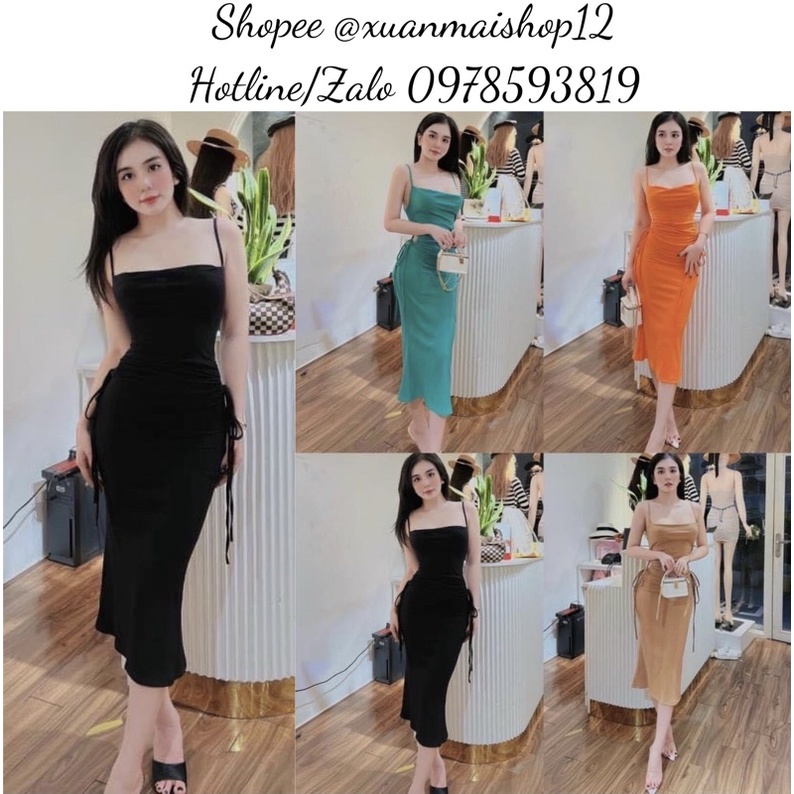 [FREESHIP] Đầm ôm body chất liệu gân tăm dày dặn co giãn cách điệu rút dây eo siêu đỉnh