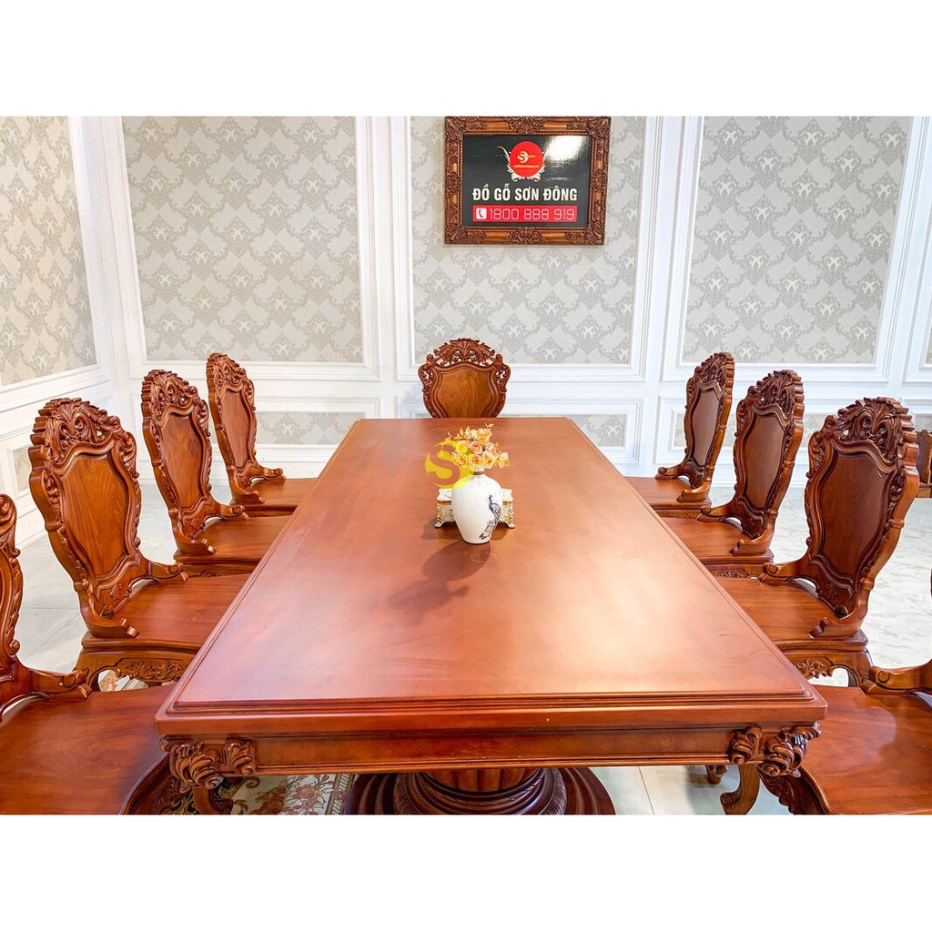 Bộ bàn ăn cổ điển nguyên tấm 10 ghế VIP
