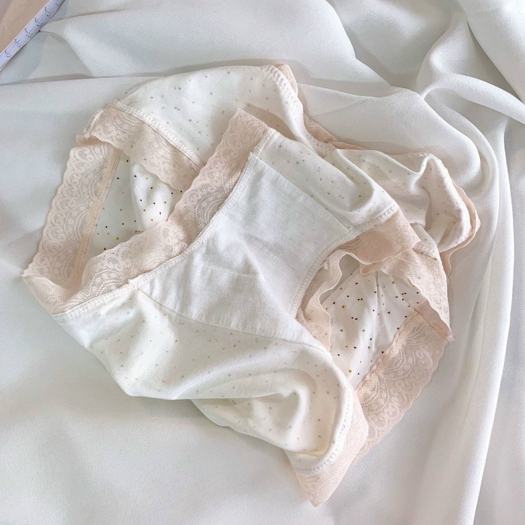 Quần Lót Nữ Cotton Xuất Nhật Cao Cấp Kháng Khuẩn Chống Viêm Mềm Mịn Thoáng Khí Co Giãn Tốt Phối Ren Dễ Thương