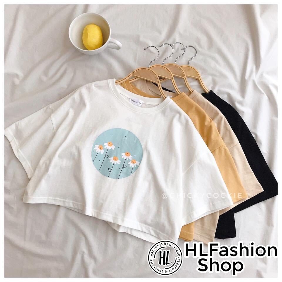 [Mã FAMAYWA giảm 10K đơn 50K] Áo Croptop hoa cúc hình tròn bông hoa cúc nhỏ, áo thun nữ HLFashion | BigBuy360 - bigbuy360.vn