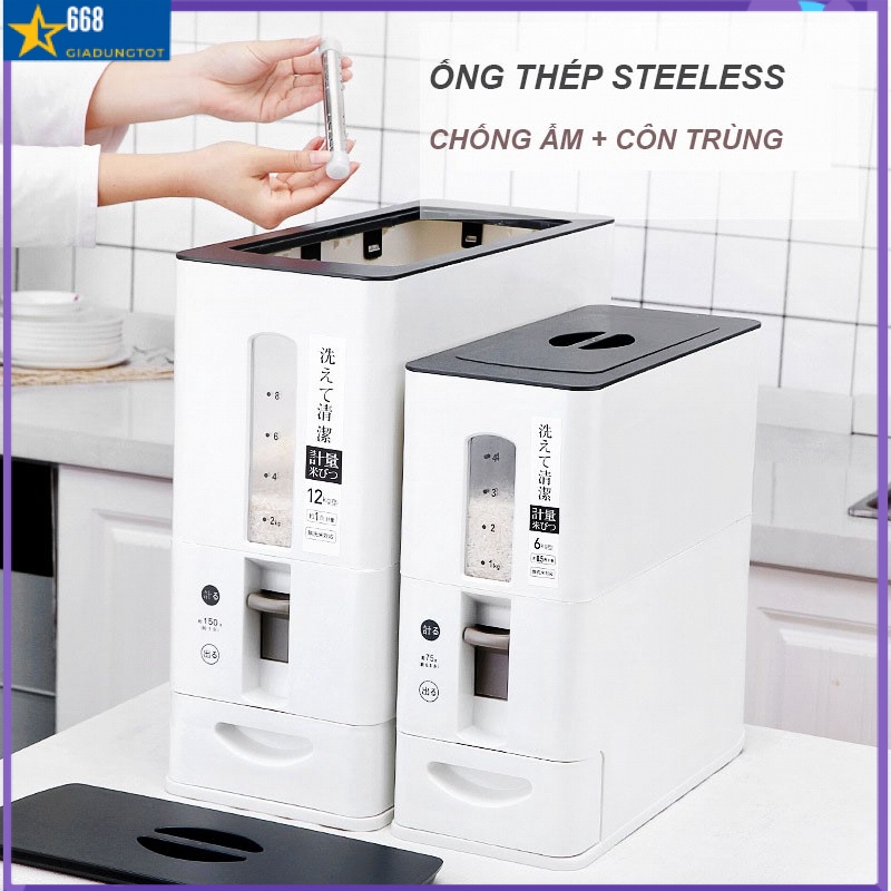 Thùng gạo thông minh xuất Nhật, Dung tích 12 kg, chế độ lấy gạo thông minh | BigBuy360 - bigbuy360.vn