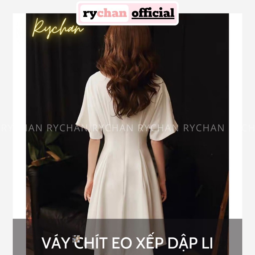 Đầm Xoè Trắng Cổ V Tay Loe Đơn Giản Thanh Lịch, Đầm Tối Giản - DX0126