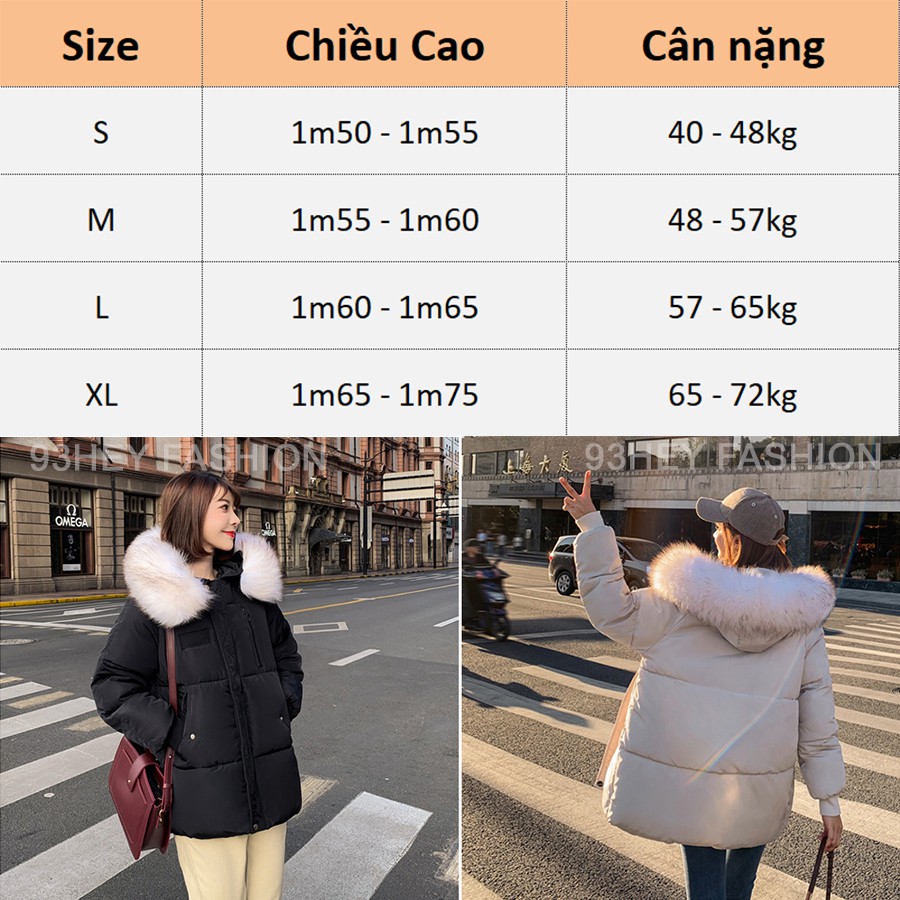 Áo Khoác Phao Nữ Dáng Ngắn Mũ Lông Tháo Rời Hàng Quảng Châu 93HEY AKP03 | BigBuy360 - bigbuy360.vn