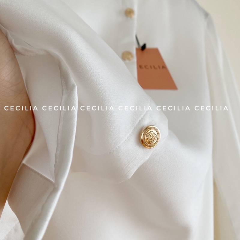 Sơ mi lụa dài tay thiết kế rộng suông LOUISE Shirt by CECILIA  dài tay 2 màu trắng & xanh ngọc - khuy kim loại