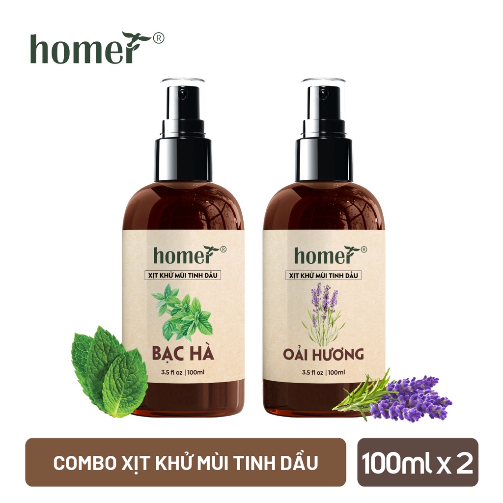 Combo 2 xịt thơm phòng Bạc Hà + Oải Hương Homer 100ml/ chai