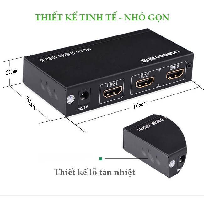 Bộ Chia 1 HDMI Ra 2 HDMI hỗ trợ 4K@30Hz Chính Hãng UGREEN 40201 Cao Cấp