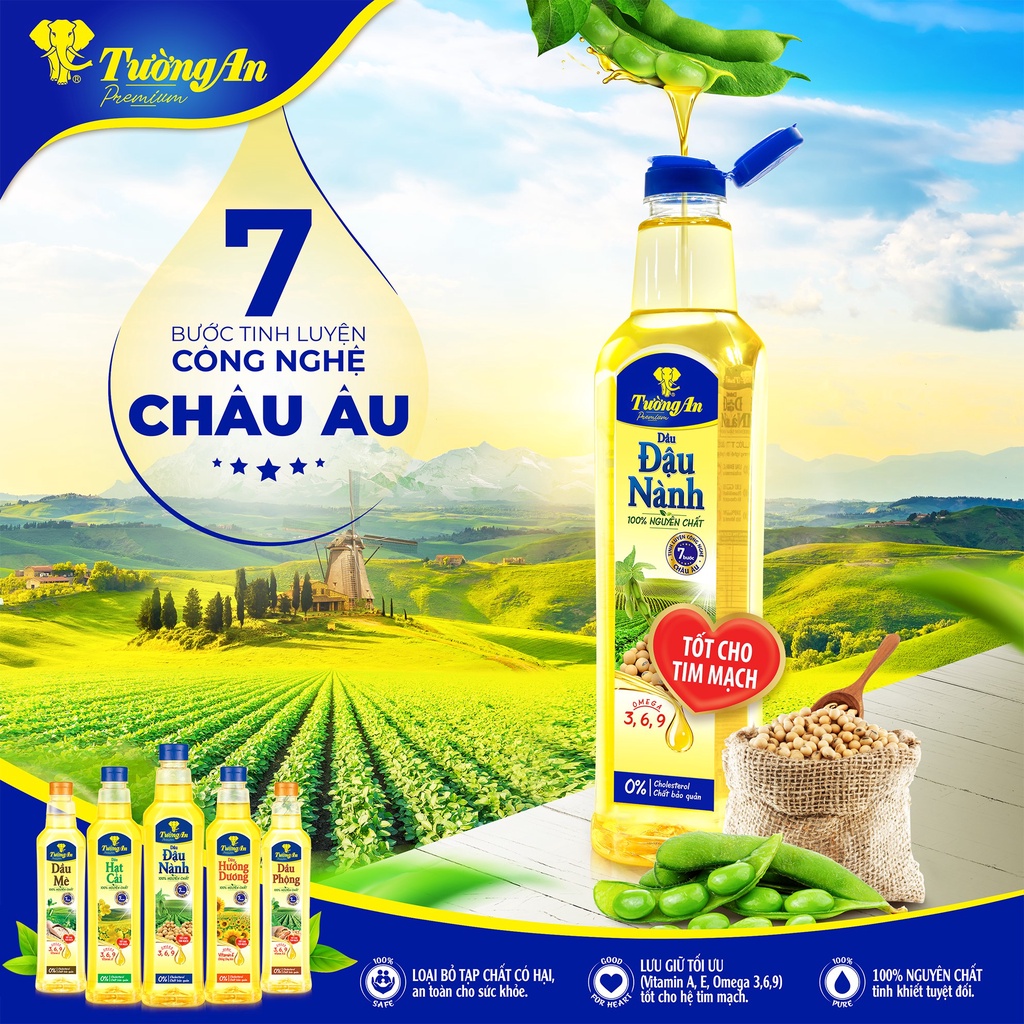 Dầu đậu nành Tường An nguyên chất 100% chai 1 lít