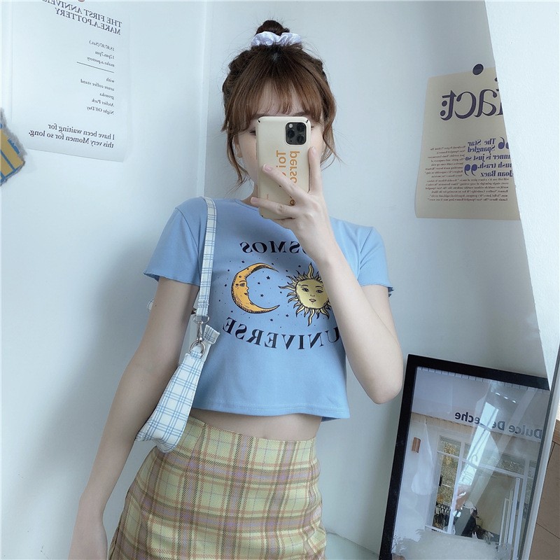Áo croptop nữ ngắn tay ZOZORO ôm form in hình COSMOS UNIVERSE chất vải đẹp mát - AT09