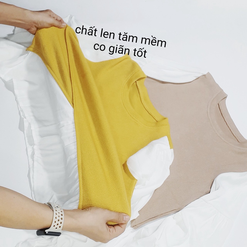 Áo len phối sơ mi trắng nữ dáng babydoll cao cấp AN016