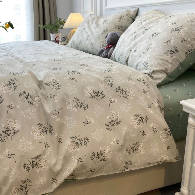 Bộ Vỏ Chăn Ga Gối Cotton 3D 4 Món Hoa Mai Trắng Drap Xanh Ngọc Mềm Mát Cao Cấp Fullsize Tiệm Nhà Mêu
