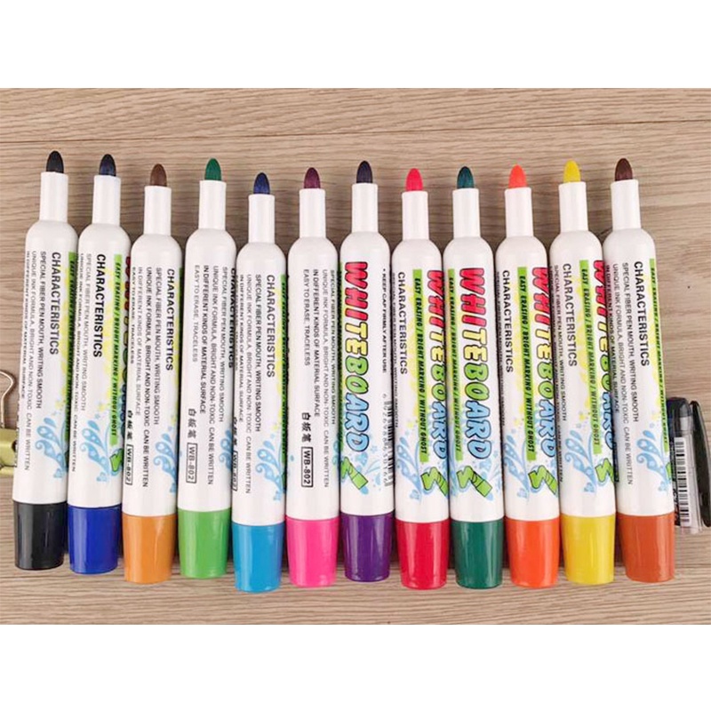 Bút Lông Đánh Dấu Bảng Trắng 12 Màu Sắc Khác Nhau Dễ Lau Chùi