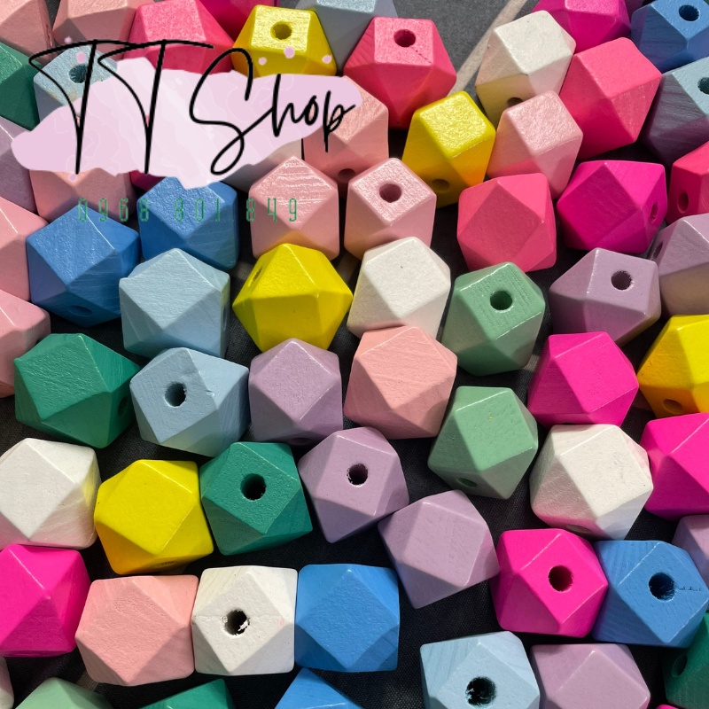 Hạt gỗ đa giác handmade kích thước 20mm trang trí làm macrame, decor, màu mộc, mix nhiều màu | TT Shop