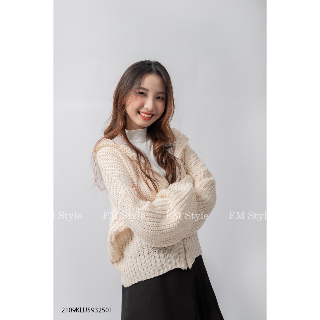 Áo khoác len nữ FM Style có mũ dây kéo thời trang thu đông chất len đan xịn phong cách hàn quốc 210925050