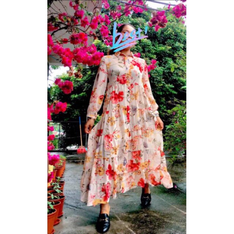 Đầm maxi vintage xinh đẹp Ảnh video thật