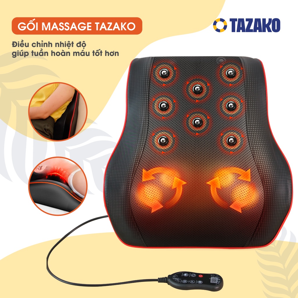 Gối massage cổ vai gáy Tazako có 16 bi lăn hồng ngoại tựa lưng cao cấp chất lượng vượt sự mong đợi ( Chính hảng)