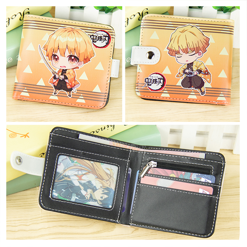 Anime Demon Slayer Kamado Agatsuma Zenitsu Inosuke Short Button Wallet Folding Zipper Purse Coin Bag