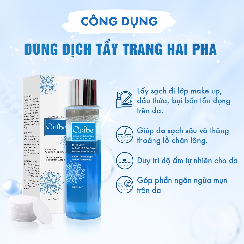 Nước Tẩy Trang Dưỡng Ẩm Dành Cho Mọi Loại Da Oribe Làm Sạch Bụi Bẩn Bã Nhờn Tế Bào Chết Cho Da Mềm Mịn Trắng Sáng 200ml