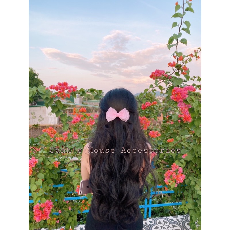 Kẹp nơ voan nhũ đơn giản xinh xắn k đuôi