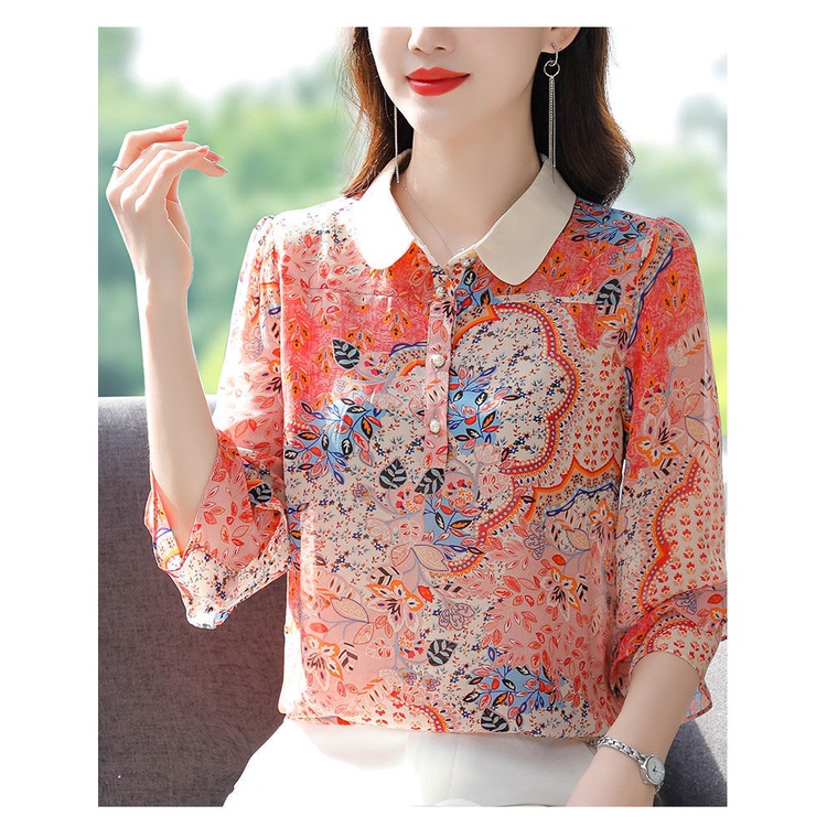 Áo Sơ Mi Chiffon Tay Lửng Cổ Bẻ In Họa Tiết Hoa Phong Cách Phương Tây Thời Trang Mùa Hè Dành Cho Nữ