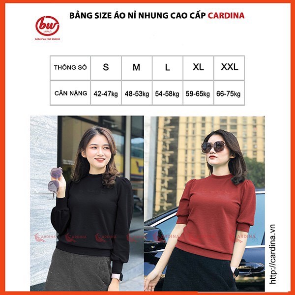 Áo Nỉ Nhung Nữ Mùa Thu Hàng 𝐂𝐀𝐑𝐃𝐈𝐍𝐀 Cao Cấp Dáng Ôm, Tay Dài Cao Cấp, Màu sắc Trẻ Trung, Nữ Tính, Ngọt Ngào, Giá Tốt